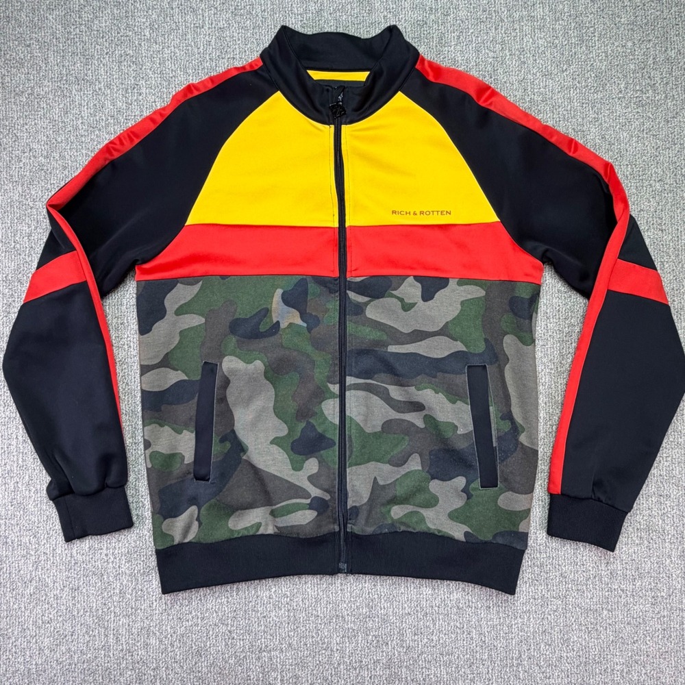 Rich & Rotten Men Medium Camo Colorblock Full Zip Track Jacket Style J-63